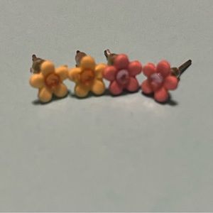 Yellow and Pink Vintage Flower Studs